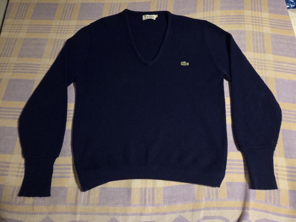 Vintage Izod Lacoste Sweater Large V Neck Pullover Orlon Acrylic USA Made 80s